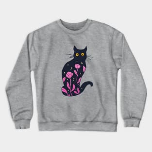 Kitty with pink flowers Crewneck Sweatshirt